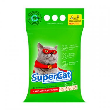 Наповнювач SuperCat з ароматизатором 3кг (зелений). Свіжа тирса хвойних порід. 1
