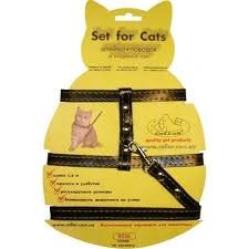 Шлея котяча CoLLaR з повідцем шкіряна. Колір чорний,коричневий 1