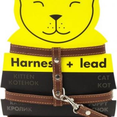 Шлея котяча CoLLaR з повідцем шкіряна. Колір чорний,коричневий