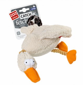 Іграшка для собак Качка з пищалкою GiGwi Catch&fetch, плюш, мотузка, 36 см