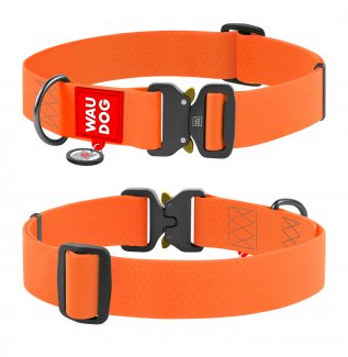 Нашийник для собак водостійкий WAUDOG Waterproof з QR-паспортом, металева пряжка-фастекс, Ш 15 мм, Дл 23-35 см, оранжевий