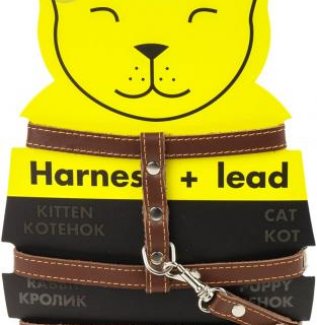 Шлея котяча CoLLaR з повідцем шкіряна. Колір чорний,коричневий