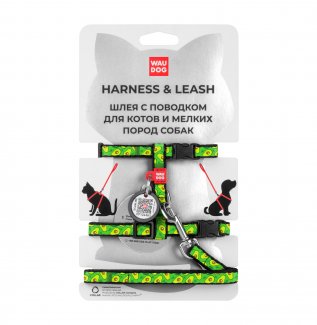 Шлея с повідком для котів WAUDOG Nylon c QR паспортом, рисунок